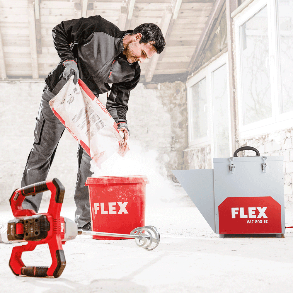 FLEX bouwluchtreiniger voor stofafzuiging op de bouwplaats