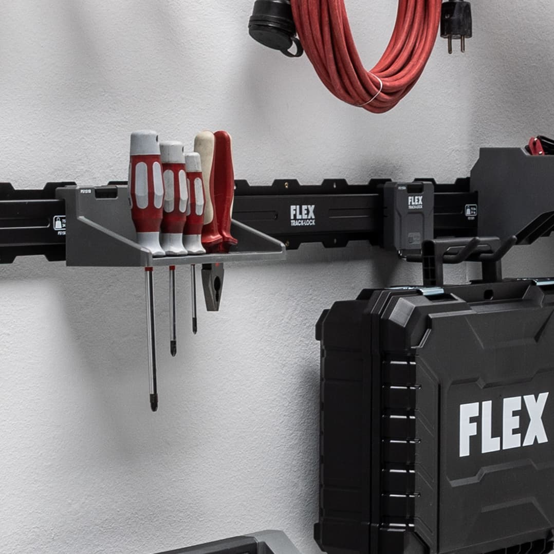 Screwdriver on FLEX TRACK LOCK wall-mounting rail
