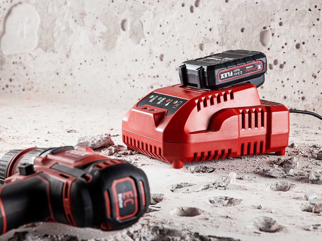 FLEX 10.8 V battery system charger on site