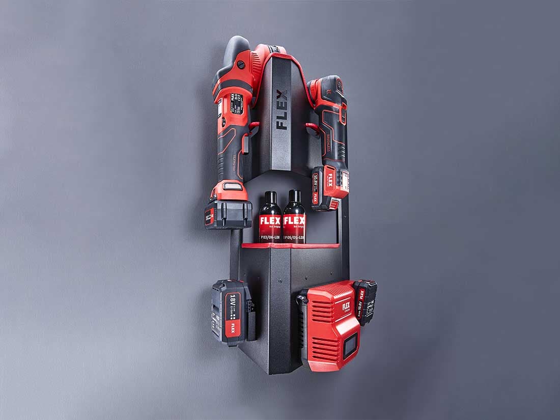 Wandhouder voor FLEX polijstmachines, lader, batterijen en polijstmiddelen