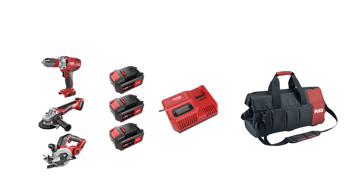 FLEXPACK individueel samengesteld uit drie 18V-machines op batterijen