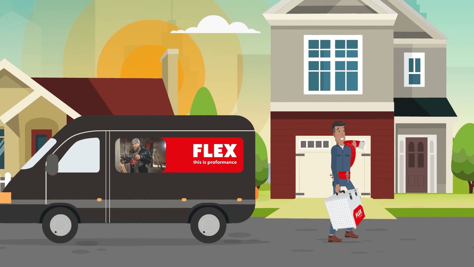 Een bouwvakker met de mobiele FLEX bouwluchtreiniger