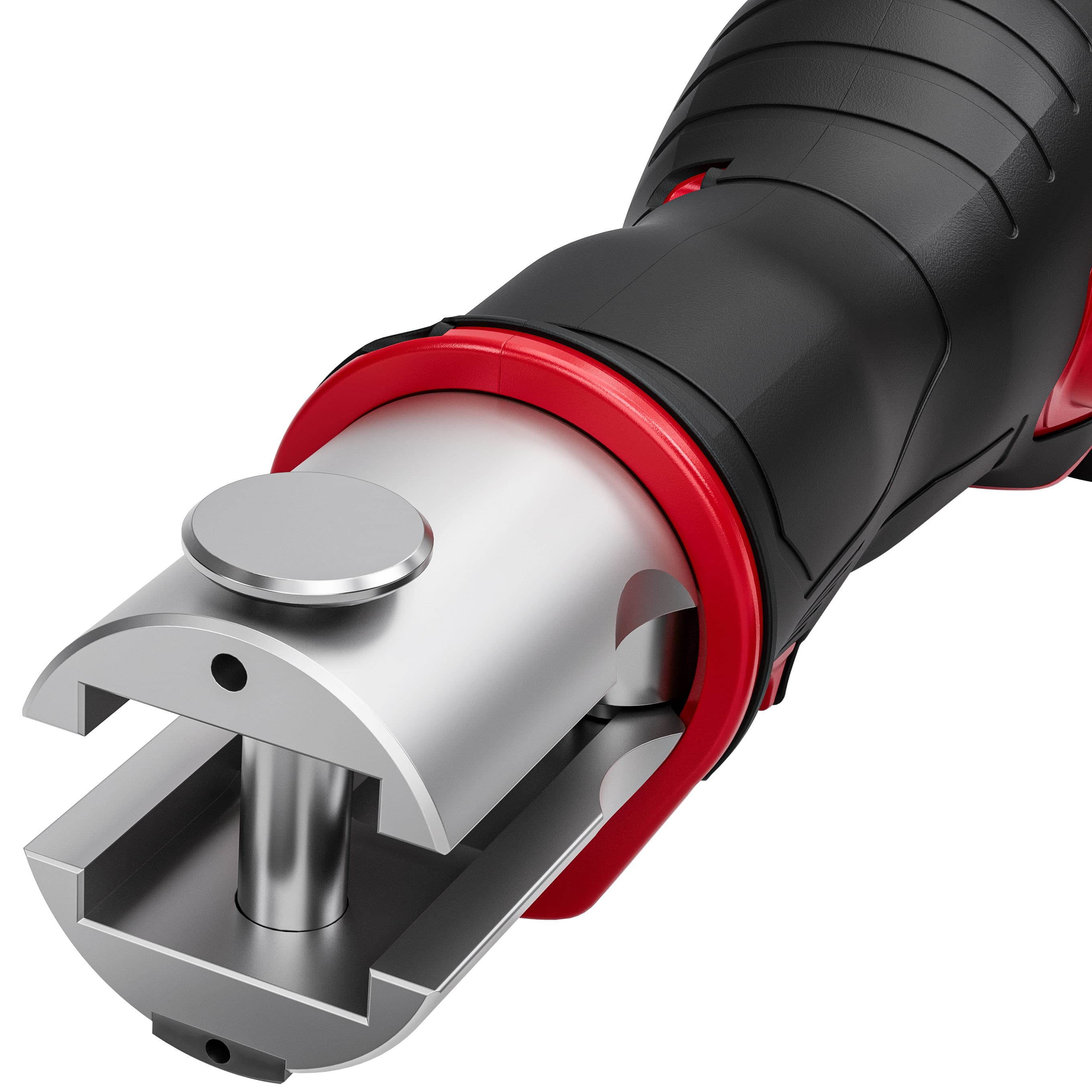 Electrical retaining bolt safety device, crimping point lighting and manual release ensure safe and precise use and prevent incorrect crimping.