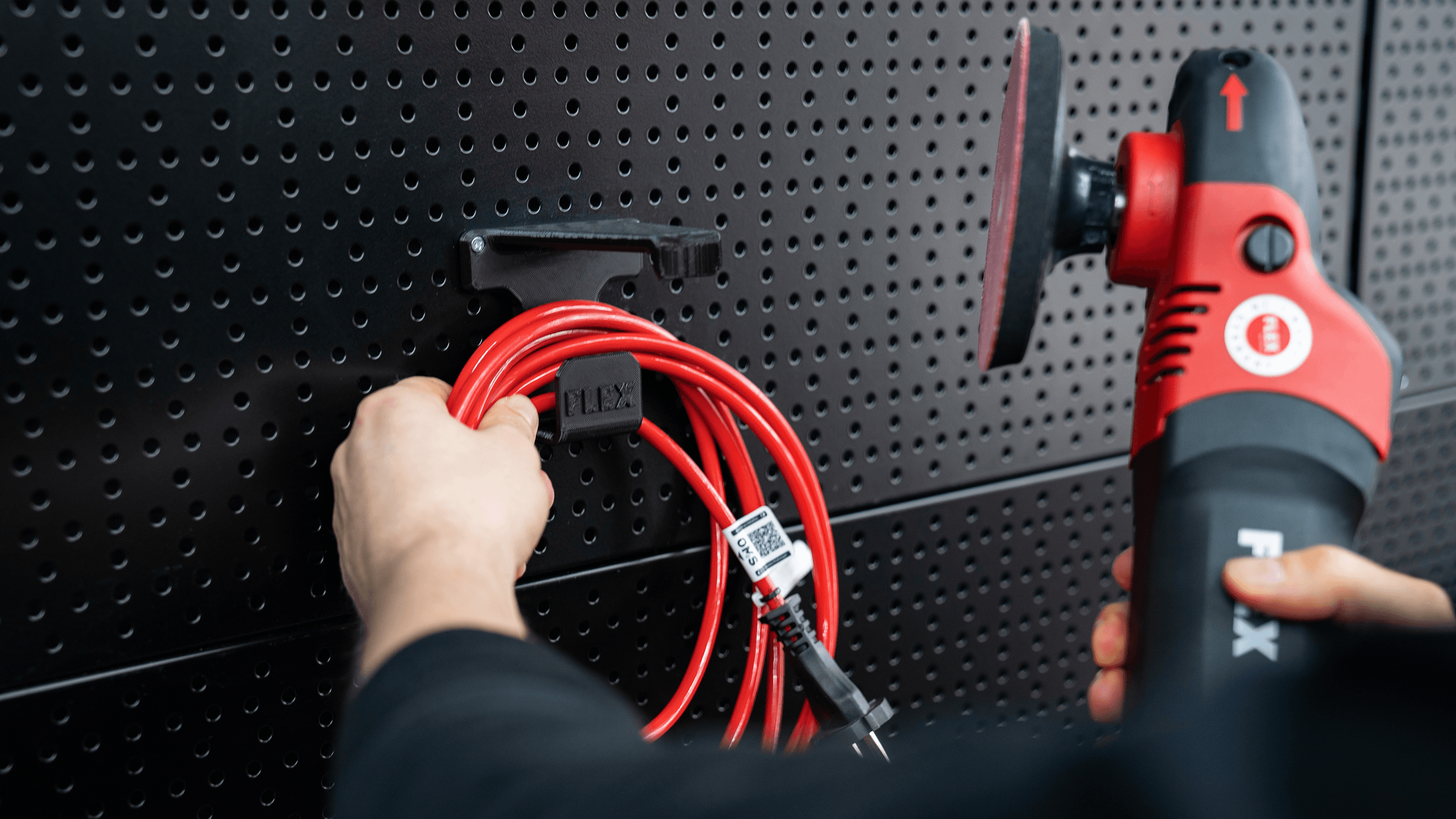 FLEX PE on wall holders from 3D printer in detailing hall